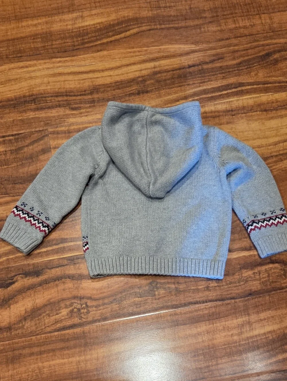 Gymboree EUC 18-24 Months Gray Hooded Zip Sweater w/ Firetruck Fair Isle Print